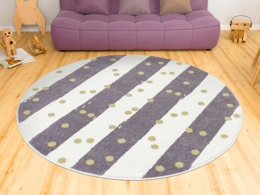 Okrągły Dywan Lima M044A cream/lila Fiolet Krem Zloty Paski