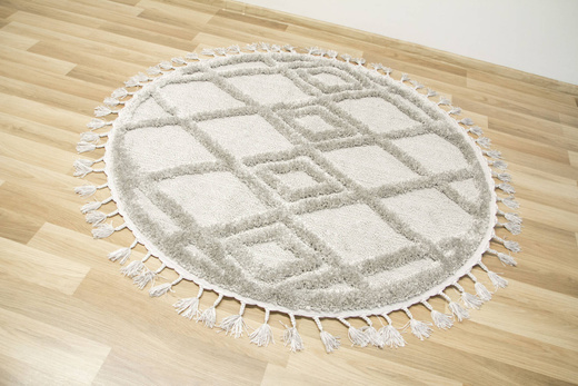 Okrągły Dywan Berber 6843 l.grey Jasny Szary Romby 3D z frędzlami