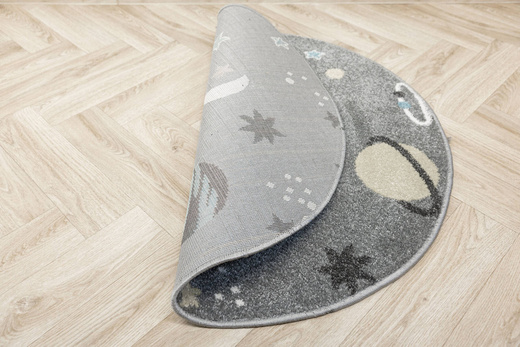 Okrągły Dywan Dziecięcy Lima C276A l.grey/cream Rakiety Kosmos Szary