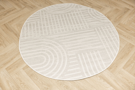 Okrągły Dywan Sznurkowy Haga 03606E cream/l.grey Krem Szary Geometria Outdoor