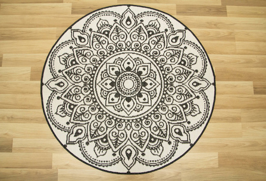 Okrągły Dwustronny Dywan Sznurkowy Brussels 205333/10110 Night Antracyt Krem Rozeta Outdoor