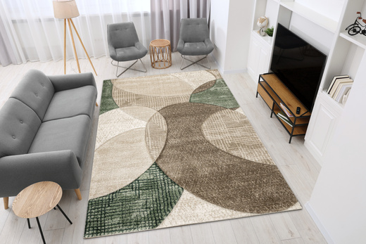 Dywan Kandy N390A d.beige/emeral Butelkowa Zieleń Beż Elipsy Fryz