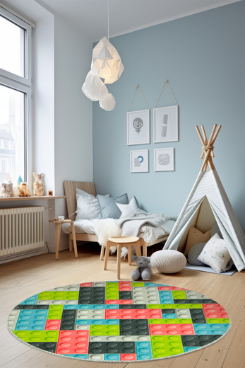 Okrągły Dywan Pastelowe Klocki Koło