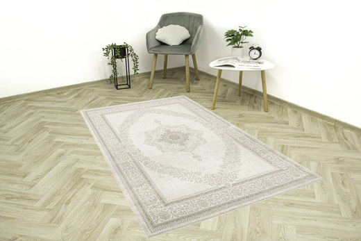 Lśniący Dywan Allora Plus F344A Ceam/Silver Krem Srebrny Kaszmir Ornament