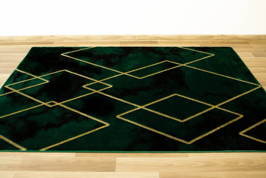 Dywan Diamond K4421Y green Ciemna Butelkowa Zieleń Złoty Romby