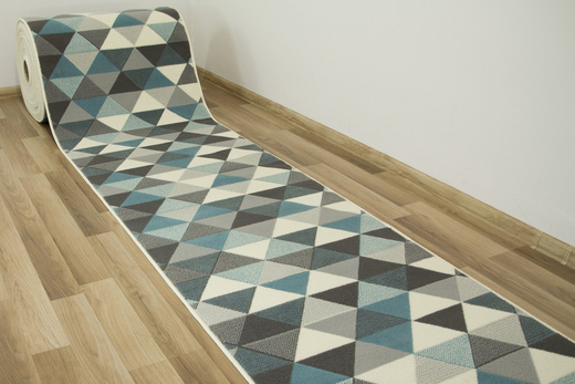 Chodnik Luna 503430/95832 Trójkąty Niebieski Szary Kremowy szerokość 90 cm