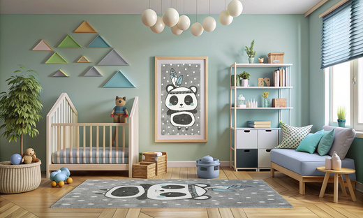 Dywan Dziecięcy Lima 9371A l.grey/blue Szary Turkus Panda Indianin