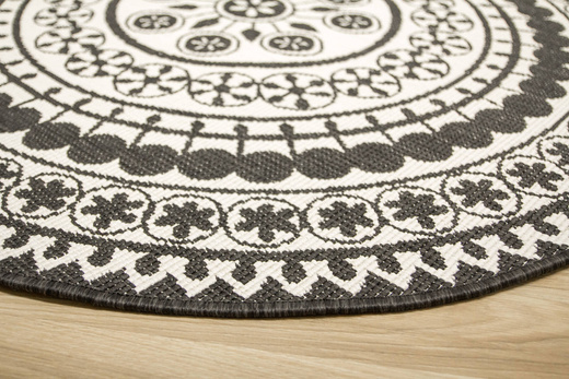 Okrągły Dwustronny Dywan Sznurkowy Brussels 205626/10110 Night Antracyt Krem Rozeta Outdoor