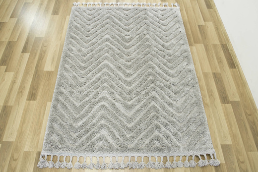Dywan Berber 7059 l.grey Jasny Szary Jodełka 3D z frędzlami