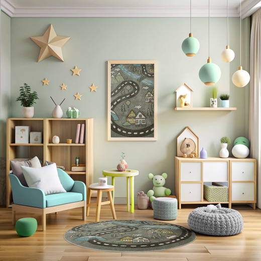 Okrągły Dywan Lima E182A l.grey/d.grey Uliczki Góry Rzeka