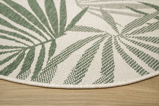 Okrągły Dwustronny Dywan Sznurkowy Brussels 205771/10520 Green Zieleń Krem Listki Palmy Outdoor