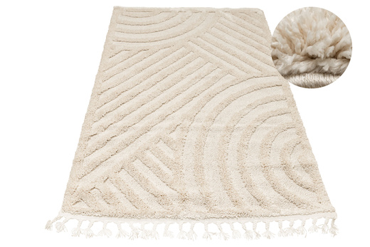 Dywan Berber 9754 Ivory Kość Słoniowa Krem Pólkola 3D z frędzlami