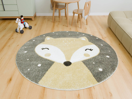 Okrągły Dywan Lima E177A l.grey/yellow Lisek Żółty Szary