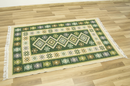 Dwustronny Dywanik Chodniczek Kilim Romby Zielony