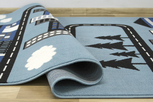 Dywan Kids 534451/94922 sky/blue Jasny Niebieski Czarny Ulice Domki