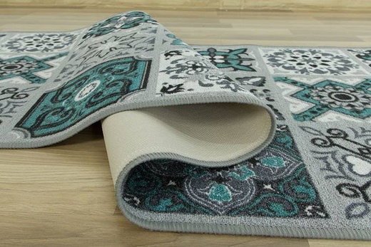 Antypoślizgowy chodnik podgumowany patchwork turkus szerokość 67 cm