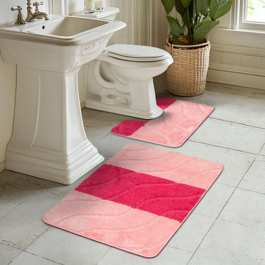 Komplet 2-częściowy Łazienkowy Fiori Pink Róż Pasy Fale