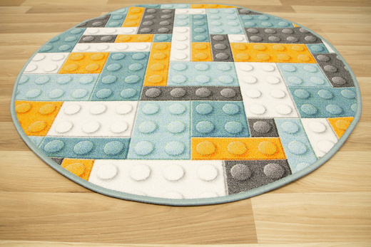 Okrągły Kolorowy Dywan Dziecięcy Klocki Orange