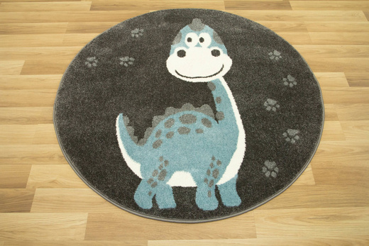 Okrągły Dywan Lima C881A d.grey/blue Dinozaur Turkus Krem Grafit
