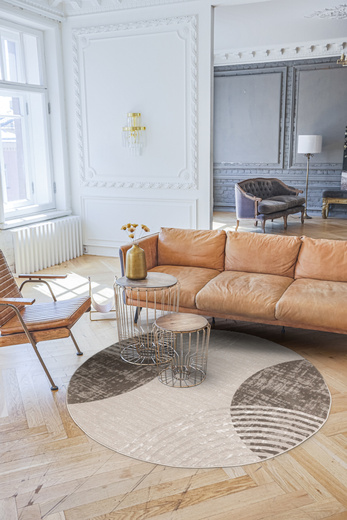 Okrągły Dywan Nantes NT209A Beige/Brown Szarobeżowy Półkola