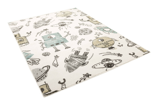 Dywan Dziecięcy Lima G931A cream/d.grey Pastelowy Krem Turkus Roboty Rakiety Kosmos