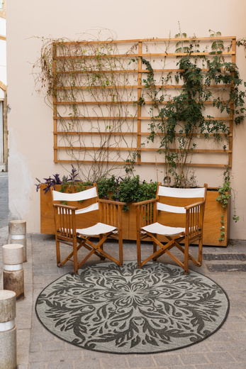 Okrągły Dwustronny Dywan Sznurkowy Brussels 205168/11010 Night Silver Ornament Outdoor