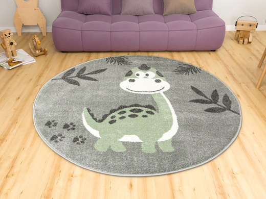 Okrągły Dywan Lima C880B l.grey/green Dinozaur Szary Oliwka