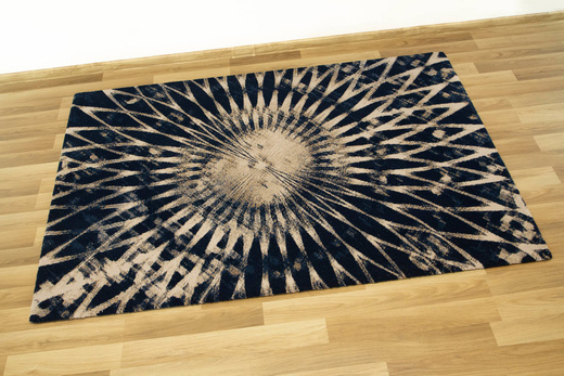 Wełniany Dywan Tempo-B Domio Denim Granatowy Beżowy Rozeta