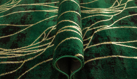 Chodnik Diamond k8707Y Linie Liście Butelkowa Zieleń Złoty szerokość 80 cm