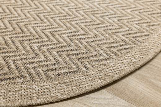 Okrągły Dywan Sznurkowy Patio 5007/170 Nature Beż Brąz Jodełka Zygzaki Outdoor