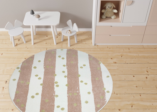 Okrągły Dywan Lima M044A cream/rose Róż Krem Zloty Paski
