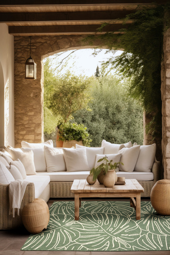 Dywan Dwustronny Sznurkowy Brussels 205625/10510 green w liście monstery Outdoor