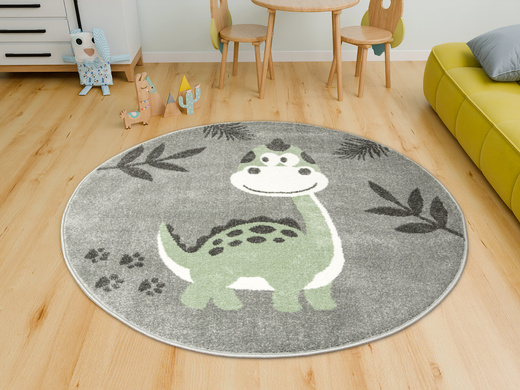 Okrągły Dywan Lima C880B l.grey/green Dinozaur Szary Oliwka
