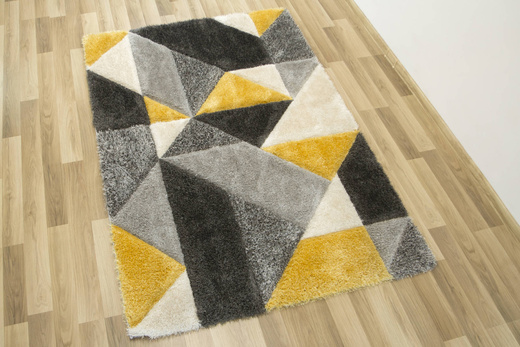 Dywan Shaggy California P477A anthracite/yel Trójkaty Krem Szary Żółty