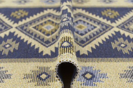 Dwustronny Dywanik Chodniczek Kilim Romby Niebieski