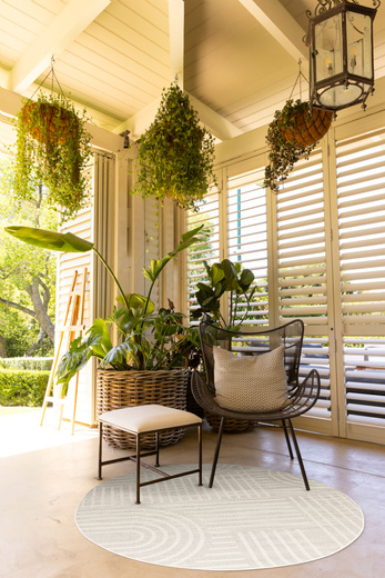 Okrągły Dywan Sznurkowy Haga 03606E cream/l.grey Krem Szary Geometria Outdoor