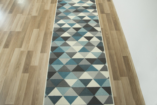 Chodnik Luna 503430/95832 Trójkąty Niebieski Szary Kremowy szerokość 70 cm