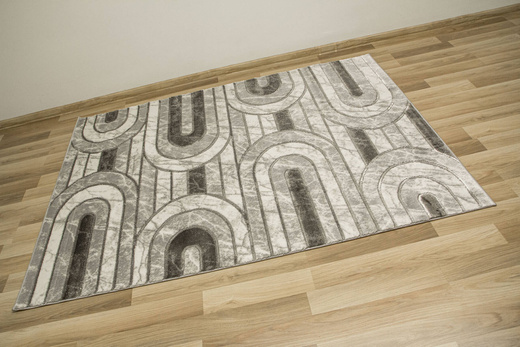 Dywan Felix 9304A grey/grey Lśniący Marmur Srebrzysty Szary Półkola Pasy