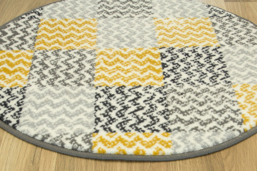Okrągły Dywan Luna 503568/89935 Patchwork Szary Żółty Musztardowy