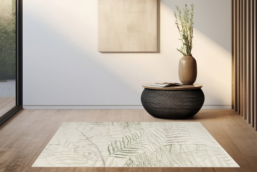 Lśniący Dywan Allora Plus F784A cream/green Beż Krem Zieleń Liście