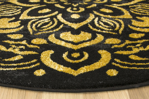 Okrągły Dywan Festival Gold 5866A black Rozeta Ornament Czarny Złoty