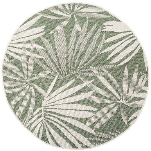Okrągły Dwustronny Dywan Sznurkowy Brussels 205771/10520 Green Zieleń Krem Listki Palmy Outdoor