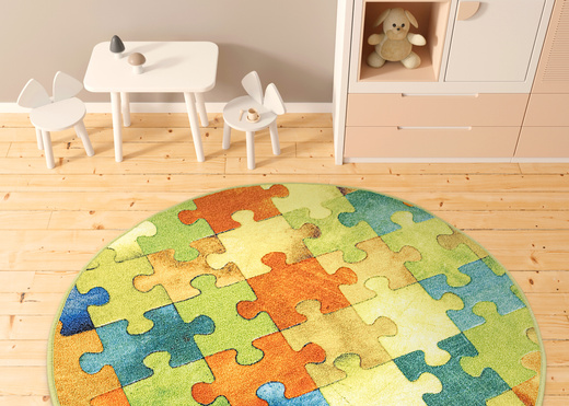 Okrągły Kolorowy Dywan Dziecięcy Puzzle Multicolor