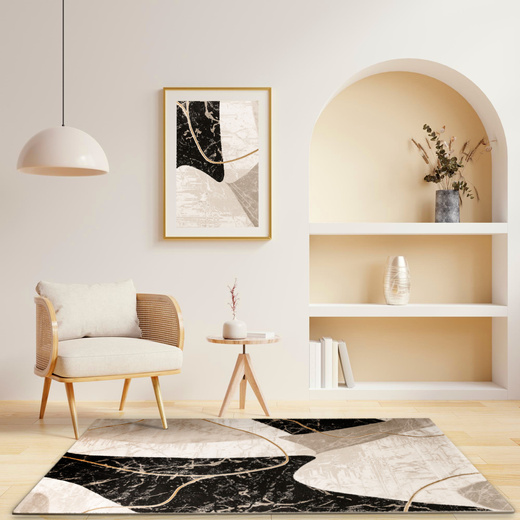 Dywan Kashmir KR205S Black/Vizon Marmur Czarny Złoty