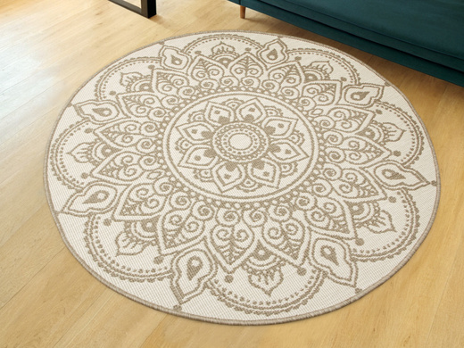 Okrągły Dwustronny Dywan Sznurkowy Brussels 205333/10610 Linen Beż Krem Rozeta Outdoor