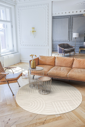 Okrągły Dywan Sznurkowy Haga 03606E cream/l.grey Krem Szary Geometria Outdoor