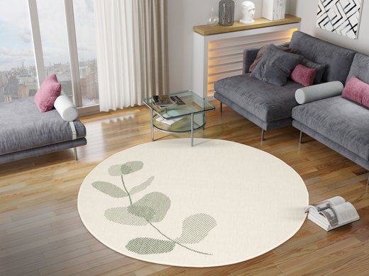 Okrągły Dwustronny Dywan Sznurkowy Brussels 205632/10520 green Zieleń Krem Listki Outdoor