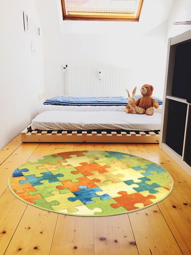 Okrągły Kolorowy Dywan Dziecięcy Puzzle Multicolor