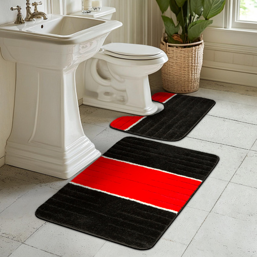 Komplet 2-częściowy Łazienkowy Como Red Czerwony Czarny Pasy