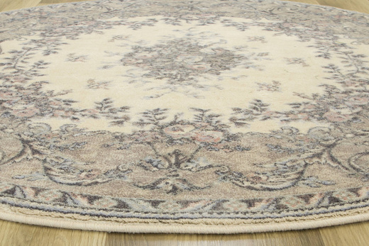 Okrągły Wełniany Dywan Isfahan Dafne Alabastrowy